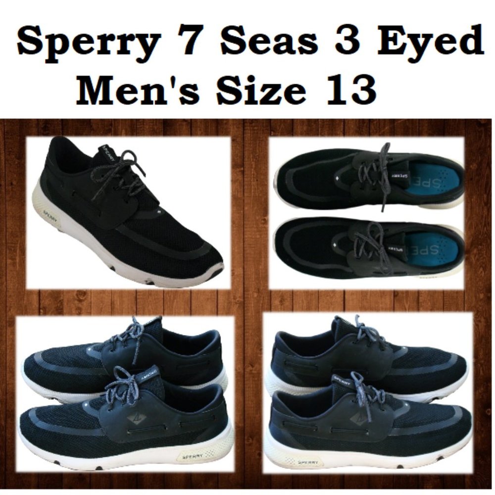 Sperry Men's 7 Seas 3-Eye Sneakers Black on White